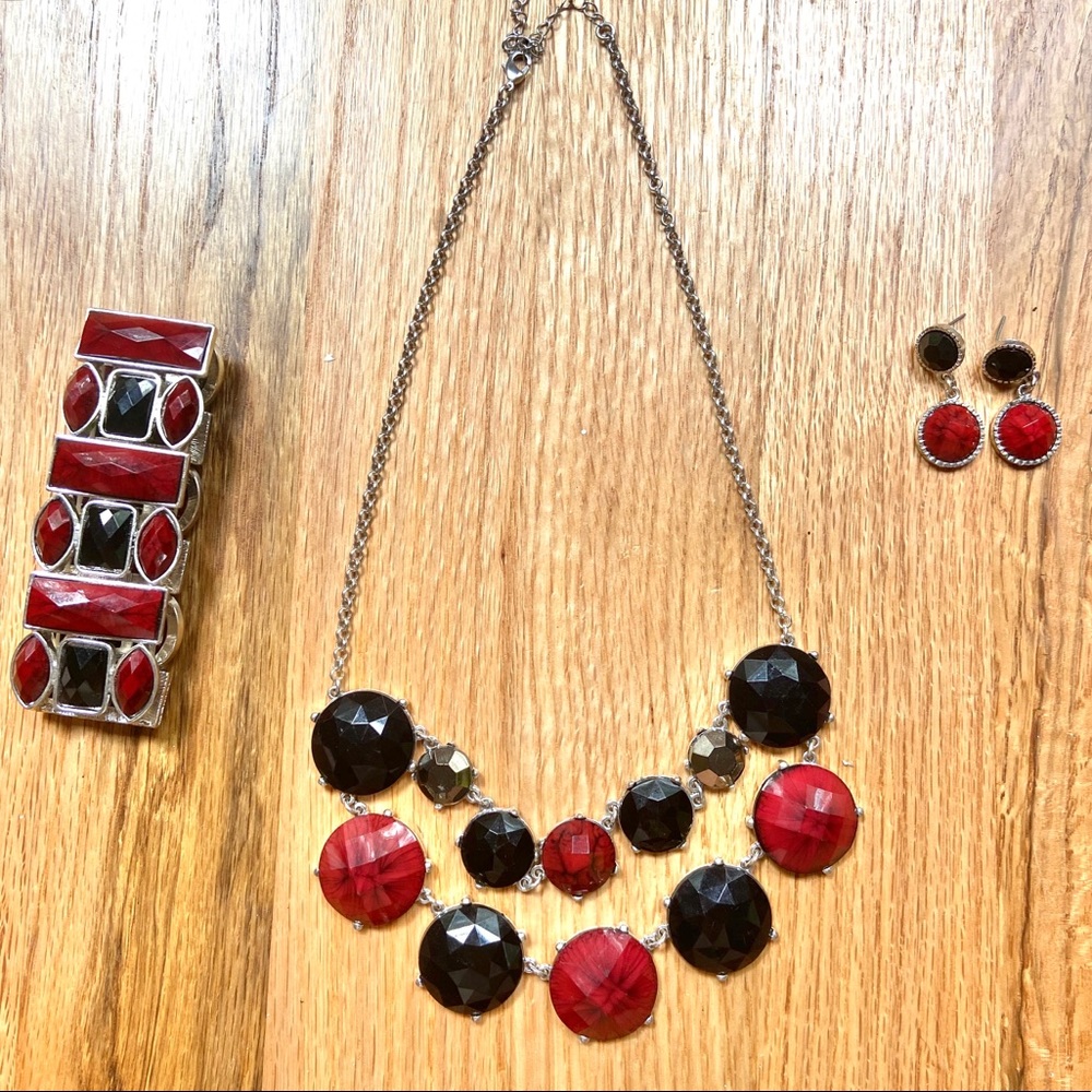 Red & Black 3-Piece Matching Jewelry Set